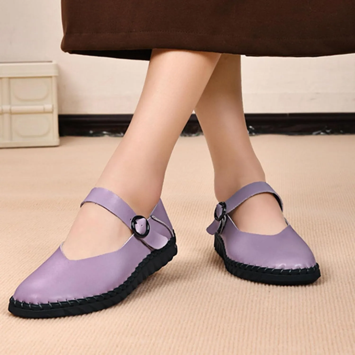 Womens Fashion Bright Color Mary Jane Flats Comfort PU Leather China Doll Shoes Cute Closed Toe Walking Slip On 2025