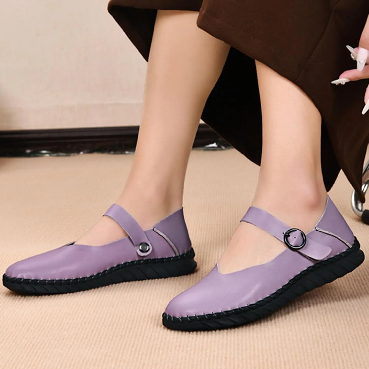 Womens Fashion Bright Color Mary Jane Flats Comfort PU Leather China Doll Shoes Cute Closed Toe Walking Slip On 2025