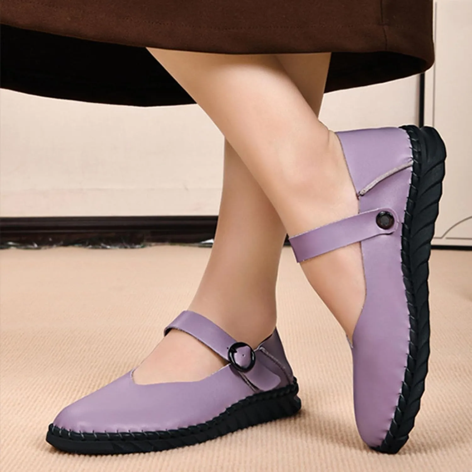 Womens Fashion Bright Color Mary Jane Flats Comfort PU Leather China Doll Shoes Cute Closed Toe Walking Slip On 2025