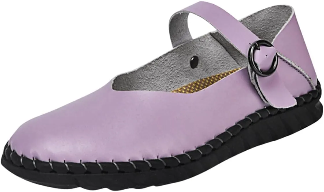 Womens Fashion Bright Color Mary Jane Flats Comfort PU Leather China Doll Shoes Cute Closed Toe Walking Slip On 2025