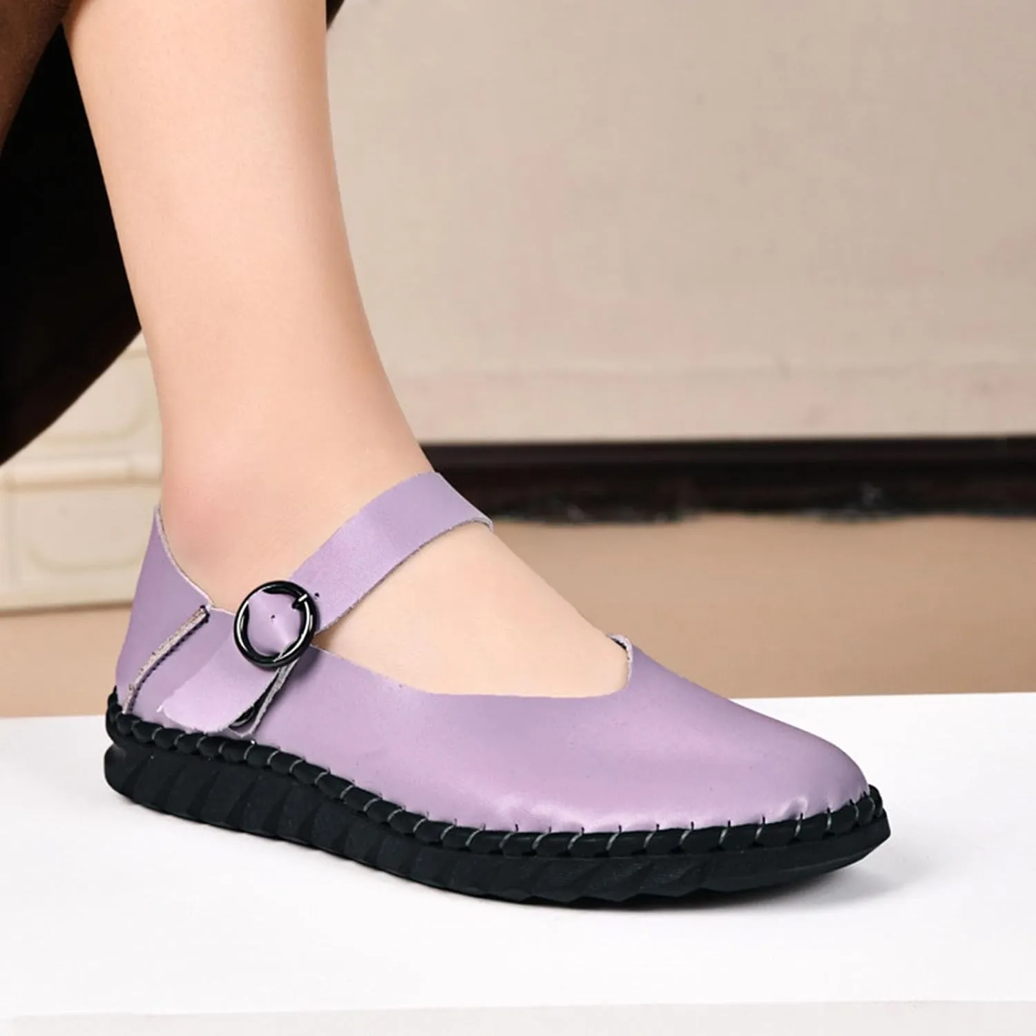 Womens Fashion Bright Color Mary Jane Flats Comfort PU Leather China Doll Shoes Cute Closed Toe Walking Slip On 2025