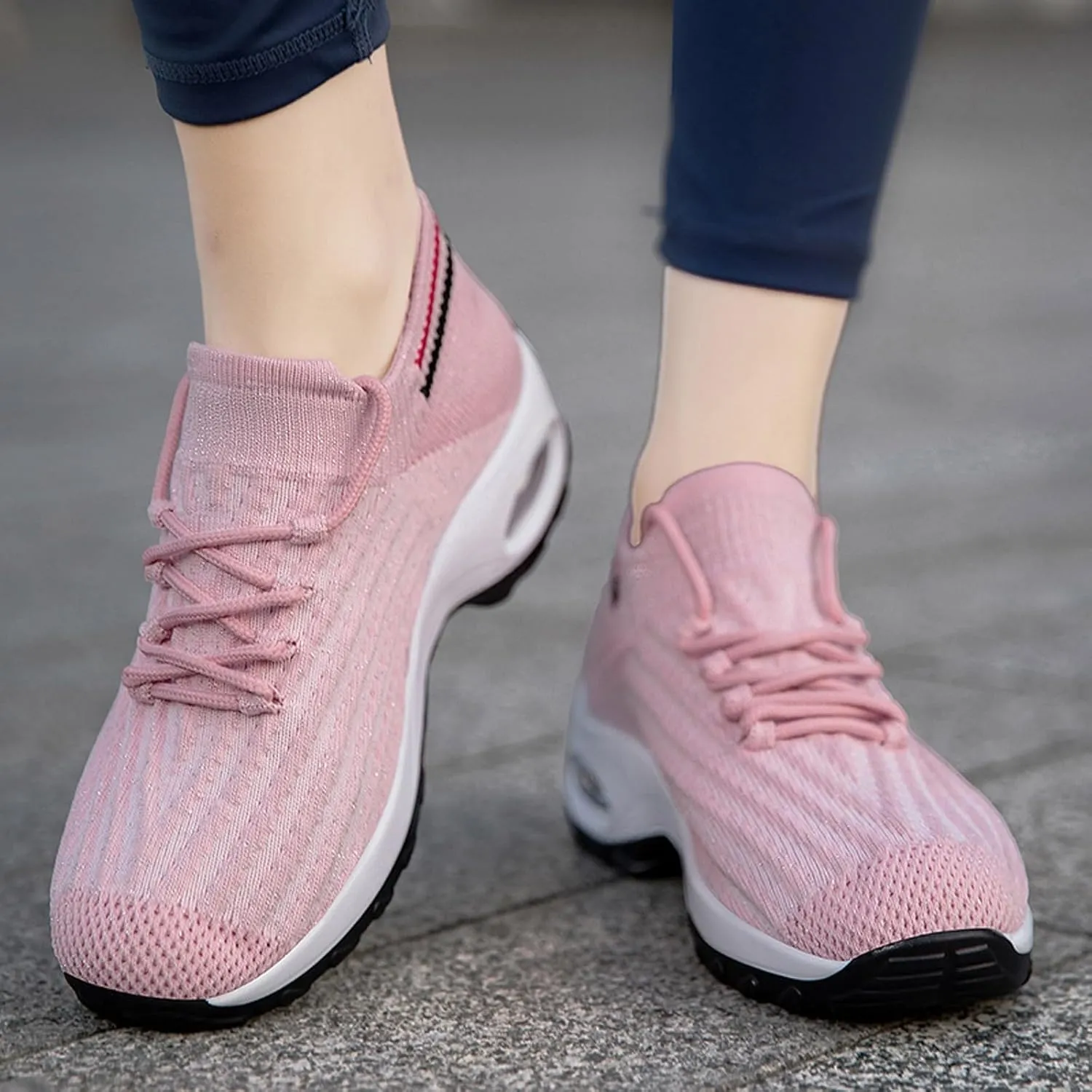Women's Fashion Fabric Lace Up Solid Color Running Shoes Casual Comfortable Breathable Sneakers No Lace Athletic Shoes Women
