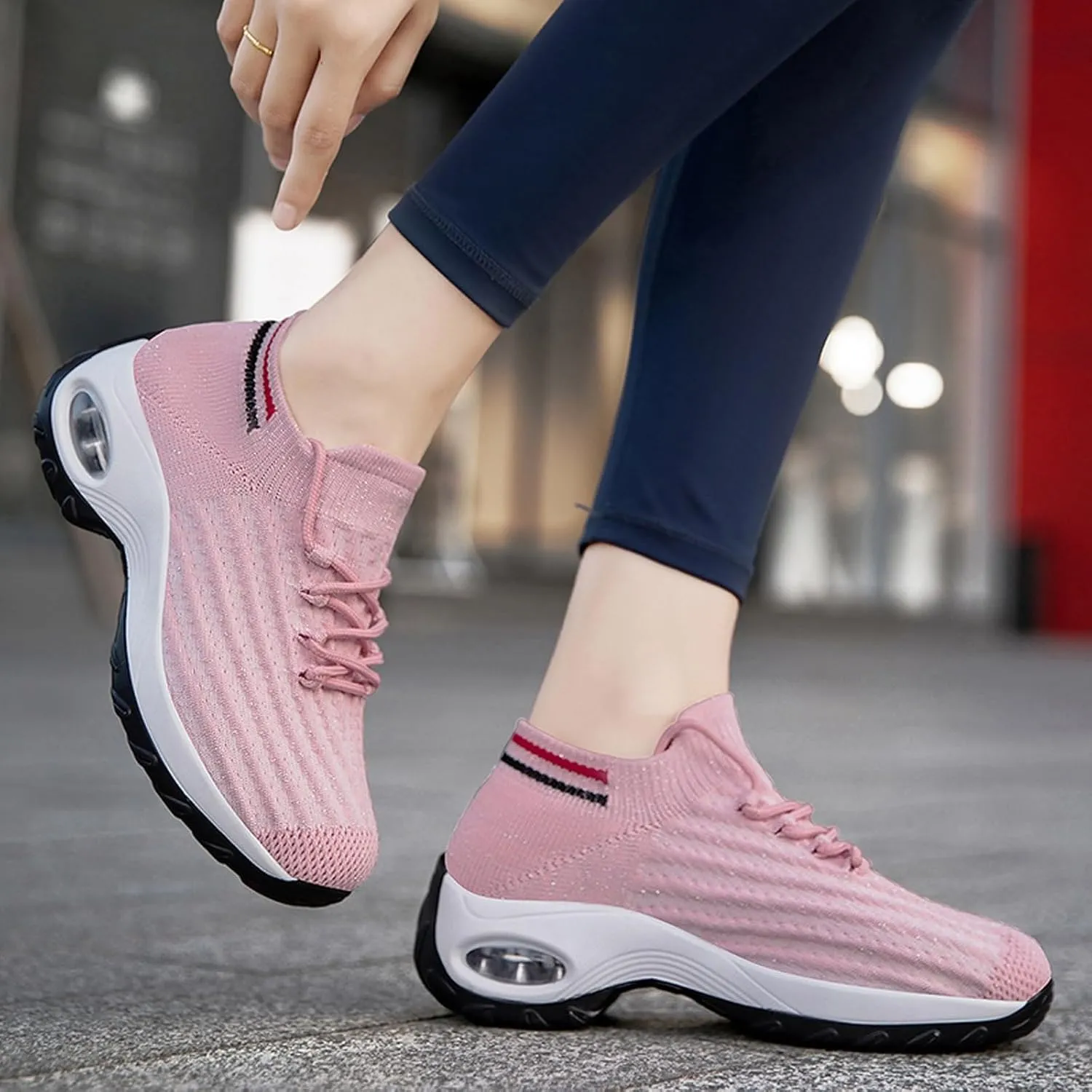 Women's Fashion Fabric Lace Up Solid Color Running Shoes Casual Comfortable Breathable Sneakers No Lace Athletic Shoes Women