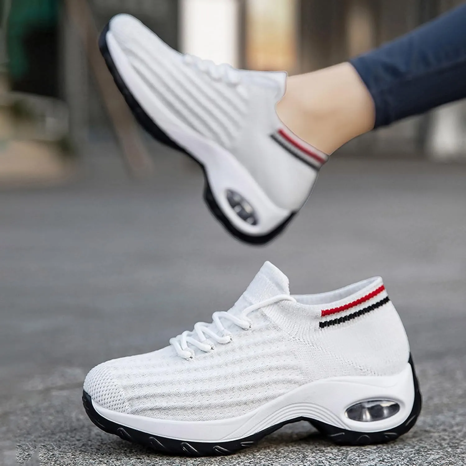 Women's Fashion Fabric Lace Up Solid Color Running Shoes Casual Comfortable Breathable Sneakers No Lace Athletic Shoes Women