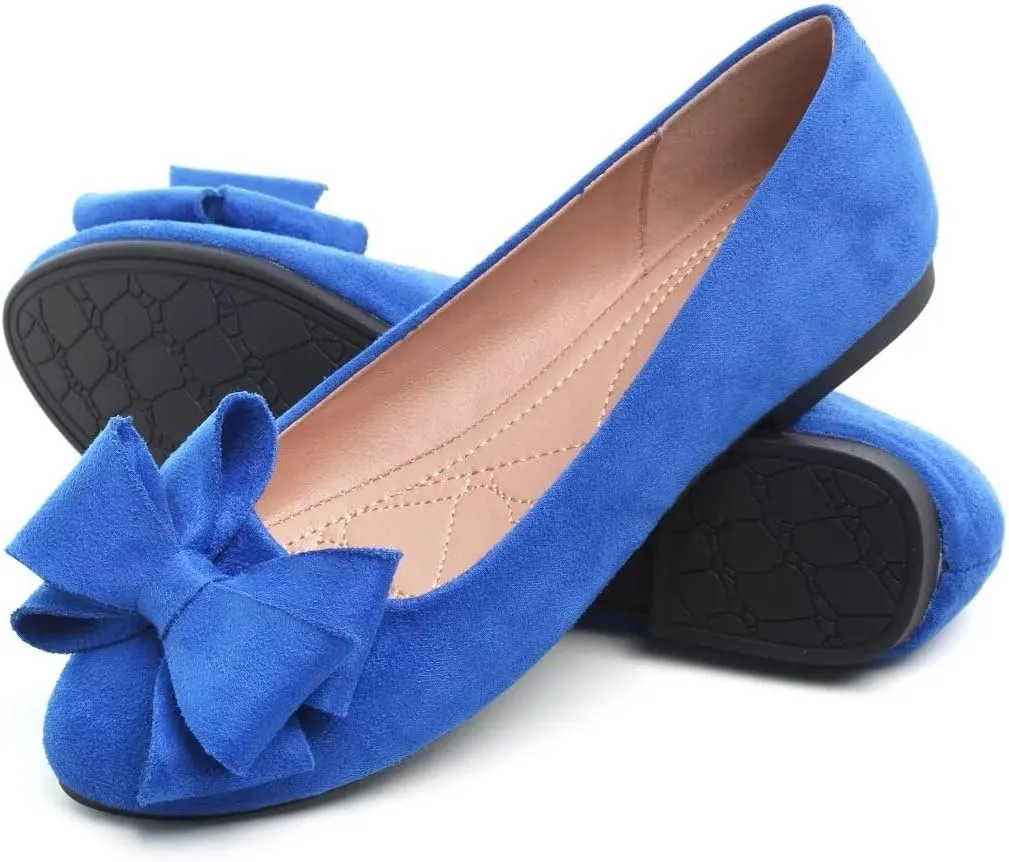 Women's Fashion Faux Suede Bow Flats Ballets Flats Slip On Comfort Driving Loafers
