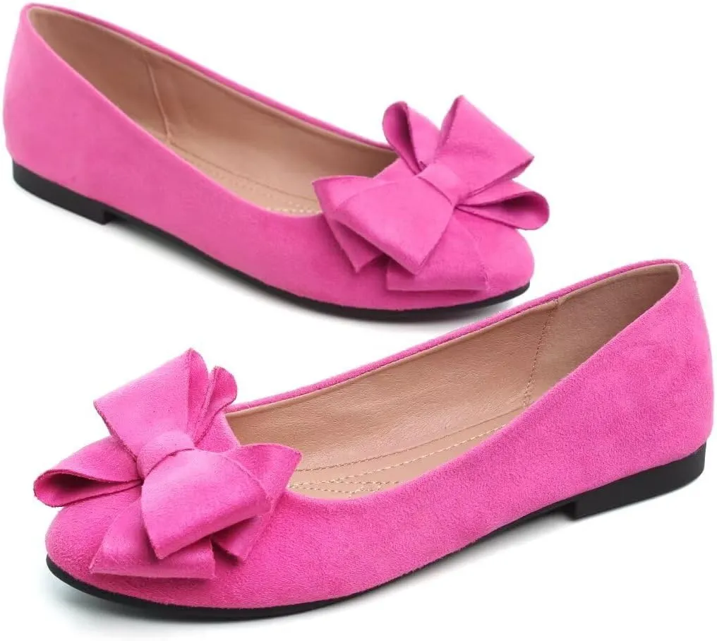 Women's Fashion Faux Suede Bow Flats Ballets Flats Slip On Comfort Driving Loafers