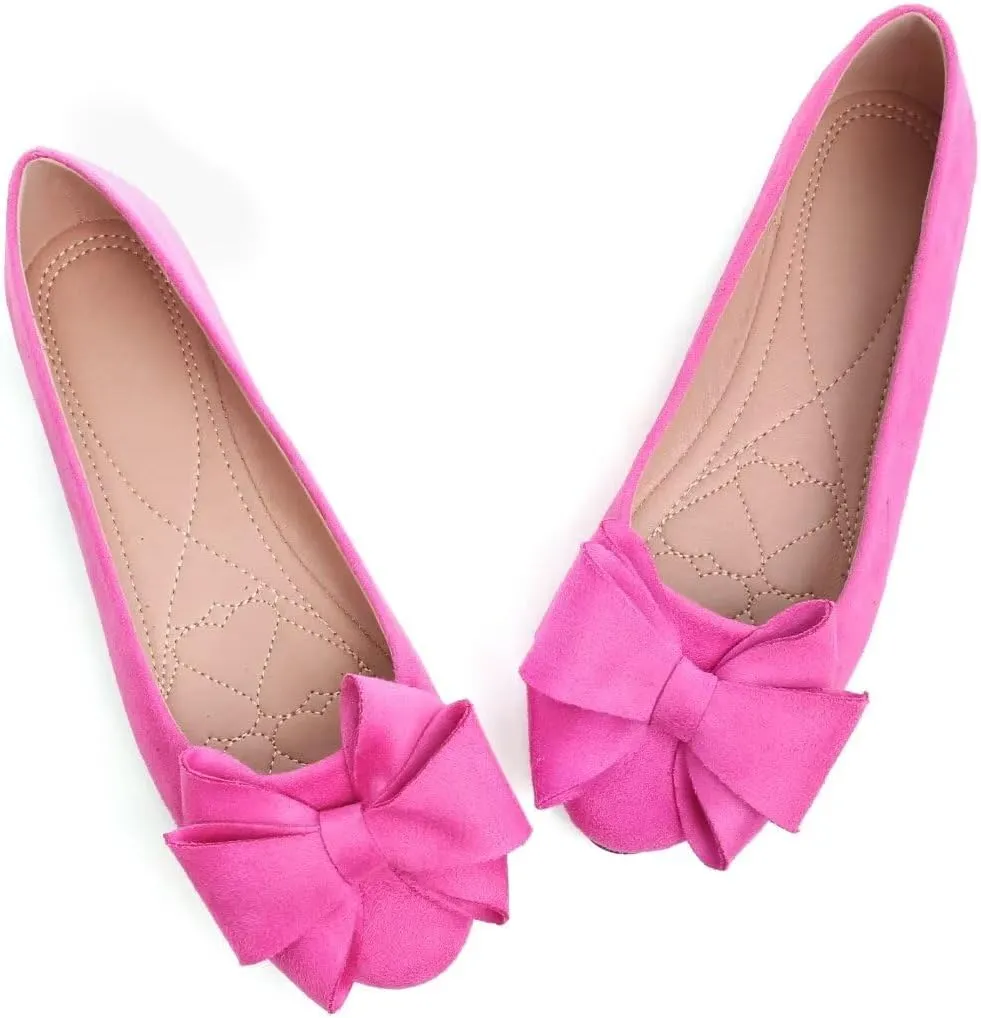 Women's Fashion Faux Suede Bow Flats Ballets Flats Slip On Comfort Driving Loafers