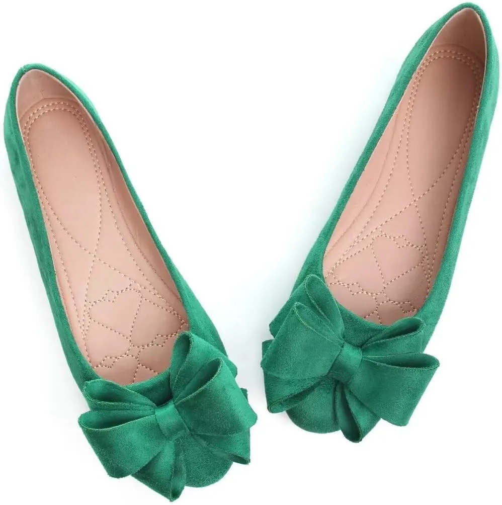 Women's Fashion Faux Suede Bow Flats Ballets Flats Slip On Comfort Driving Loafers