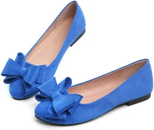 Women's Fashion Faux Suede Bow Flats Ballets Flats Slip On Comfort Driving Loafers