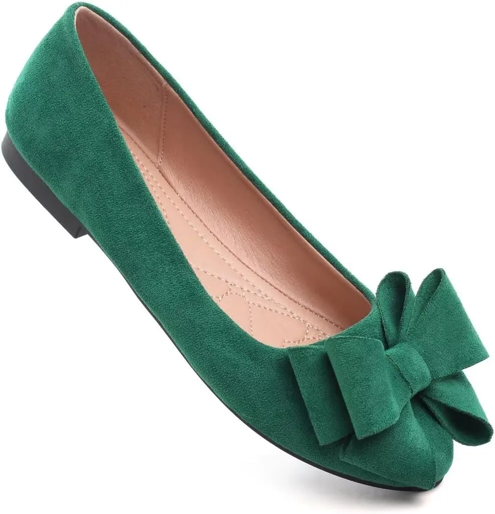 Women's Fashion Faux Suede Bow Flats Ballets Flats Slip On Comfort Driving Loafers