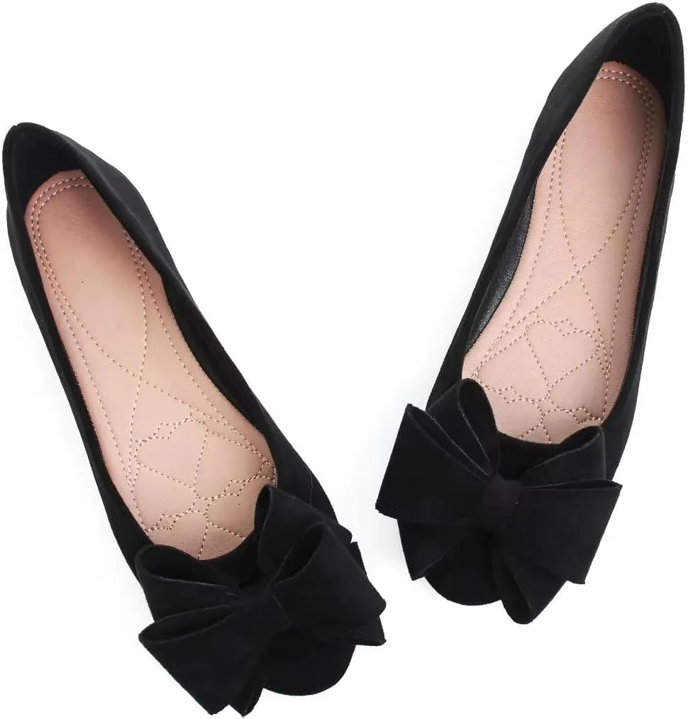 Women's Fashion Faux Suede Bow Flats Ballets Flats Slip On Comfort Driving Loafers