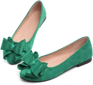 Women's Fashion Faux Suede Bow Flats Ballets Flats Slip On Comfort Driving Loafers