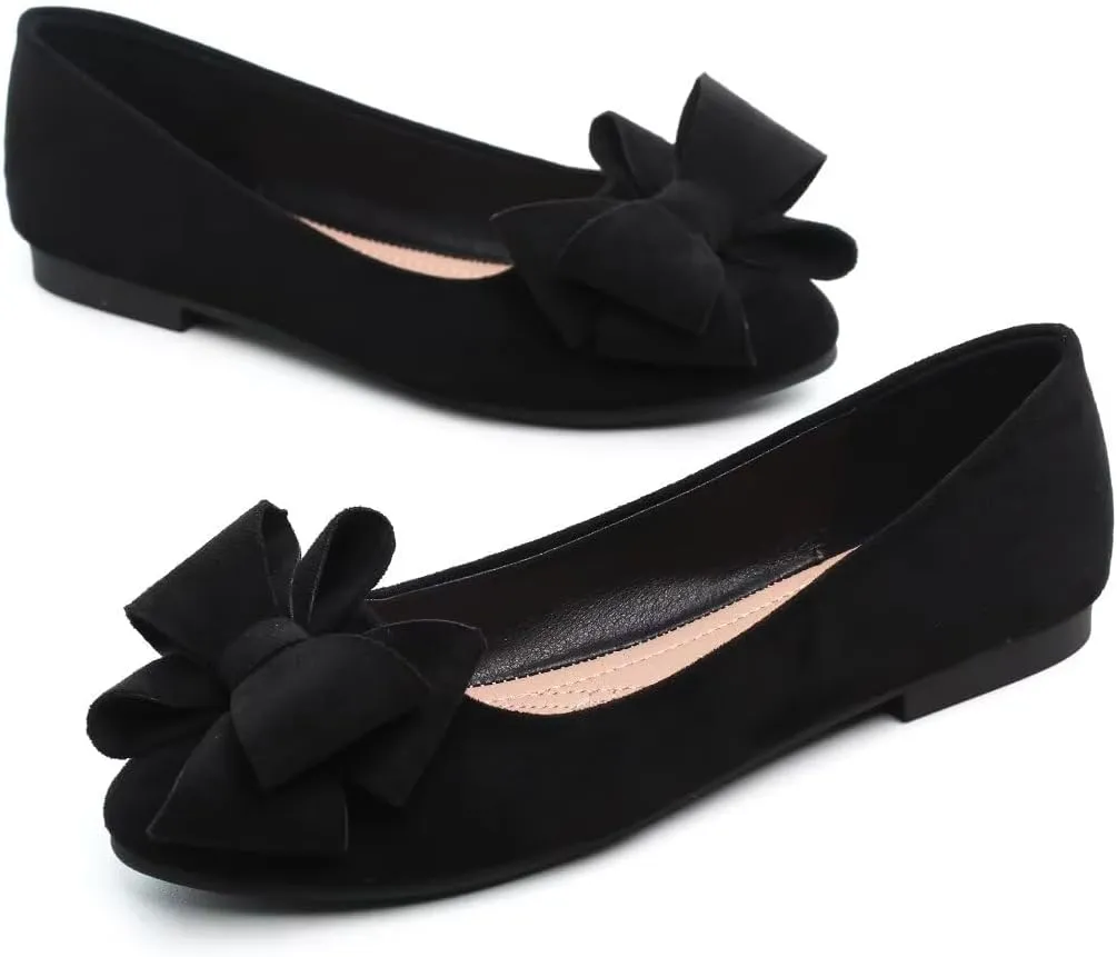 Women's Fashion Faux Suede Bow Flats Ballets Flats Slip On Comfort Driving Loafers