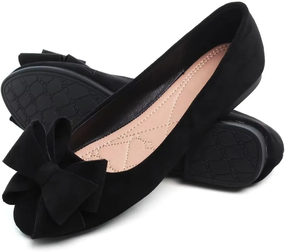Women's Fashion Faux Suede Bow Flats Ballets Flats Slip On Comfort Driving Loafers