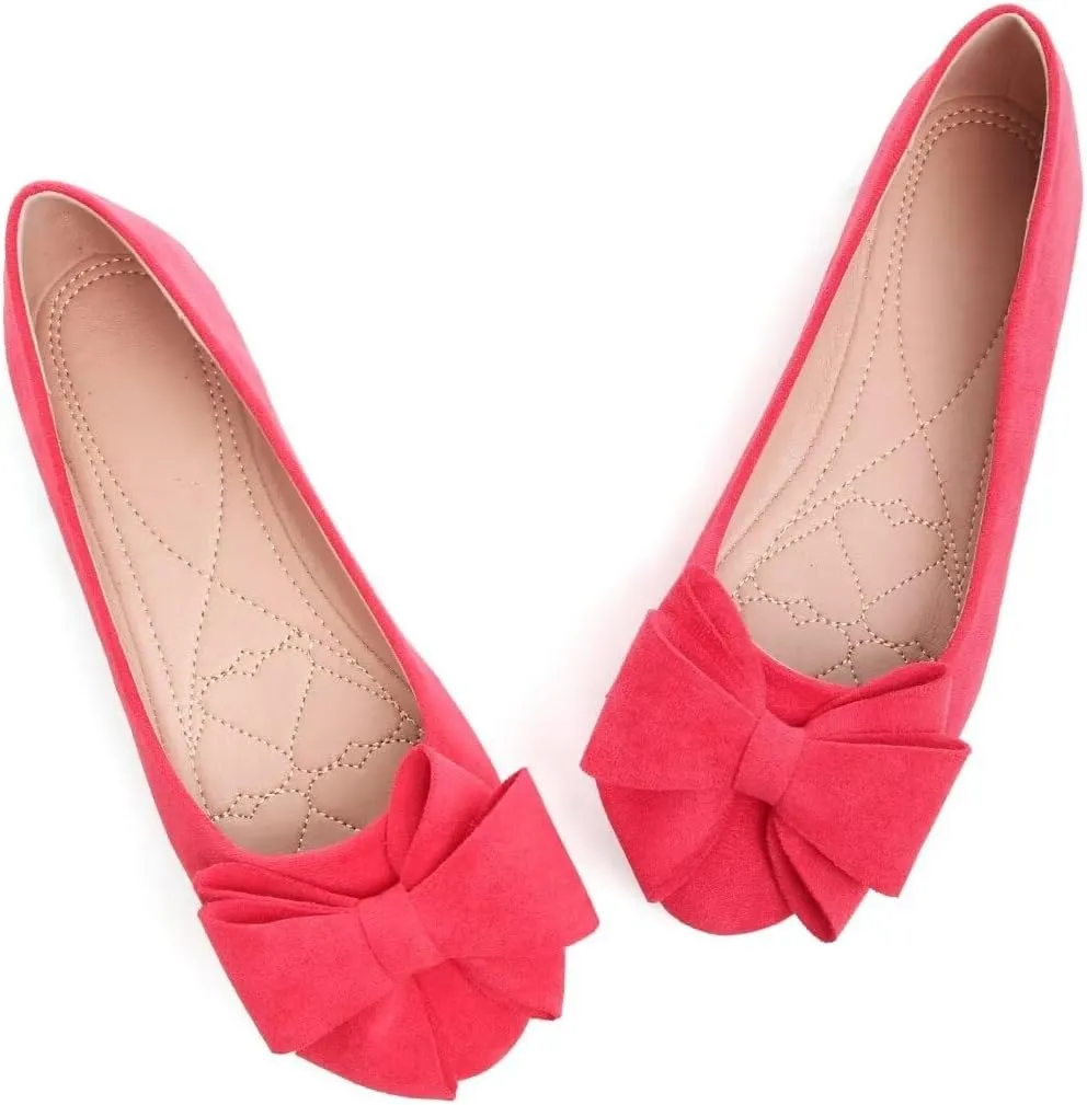 Women's Fashion Faux Suede Bow Flats Ballets Flats Slip On Comfort Driving Loafers