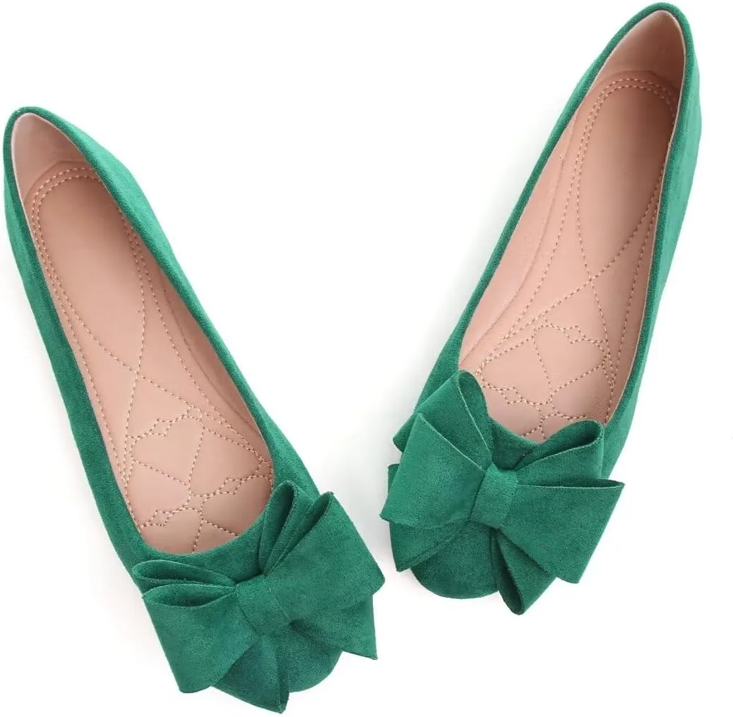 Women's Fashion Faux Suede Bow Flats Ballets Flats Slip On Comfort Driving Loafers