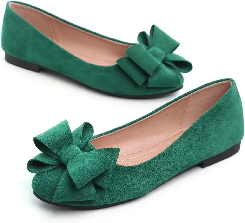 Women's Fashion Faux Suede Bow Flats Ballets Flats Slip On Comfort Driving Loafers