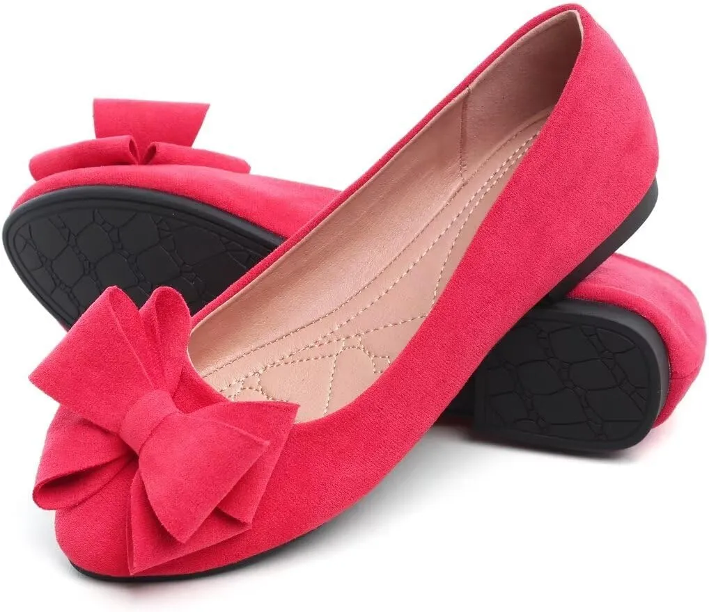 Women's Fashion Faux Suede Bow Flats Ballets Flats Slip On Comfort Driving Loafers