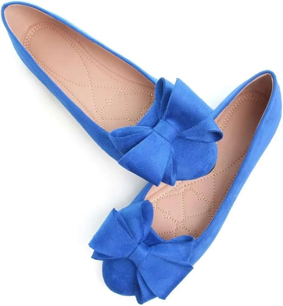 Women's Fashion Faux Suede Bow Flats Ballets Flats Slip On Comfort Driving Loafers