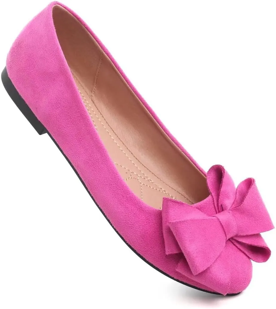 Women's Fashion Faux Suede Bow Flats Ballets Flats Slip On Comfort Driving Loafers