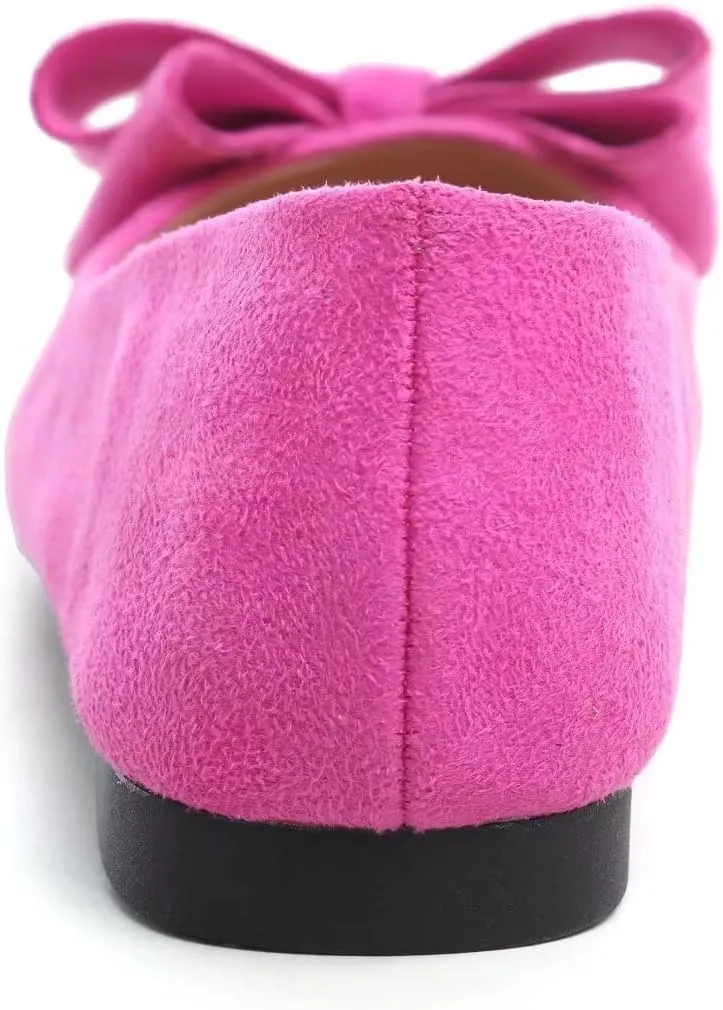 Women's Fashion Faux Suede Bow Flats Ballets Flats Slip On Comfort Driving Loafers