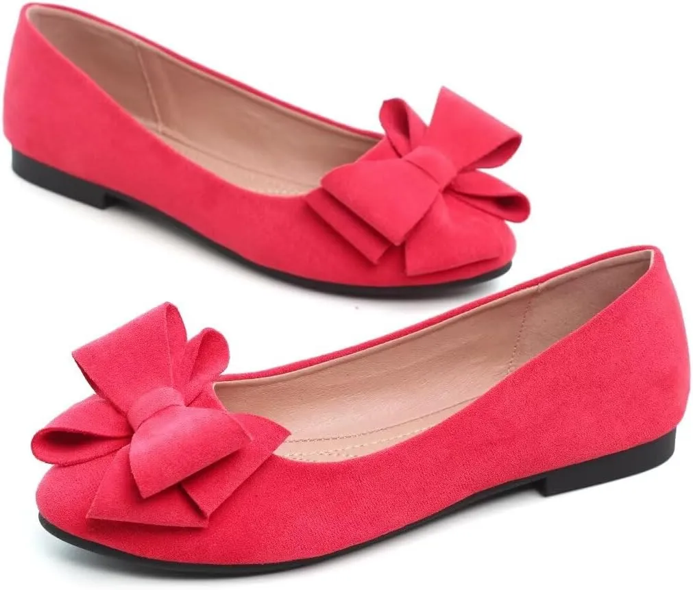 Women's Fashion Faux Suede Bow Flats Ballets Flats Slip On Comfort Driving Loafers