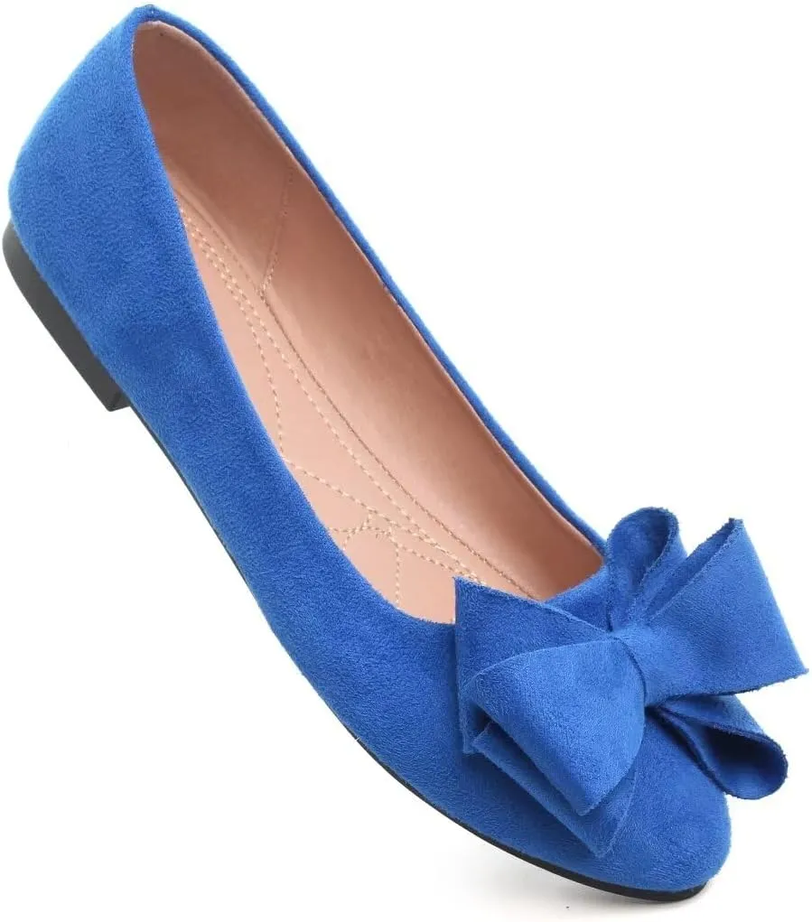 Women's Fashion Faux Suede Bow Flats Ballets Flats Slip On Comfort Driving Loafers