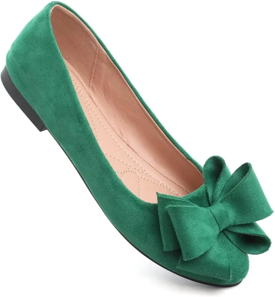 Women's Fashion Faux Suede Bow Flats Ballets Flats Slip On Comfort Driving Loafers