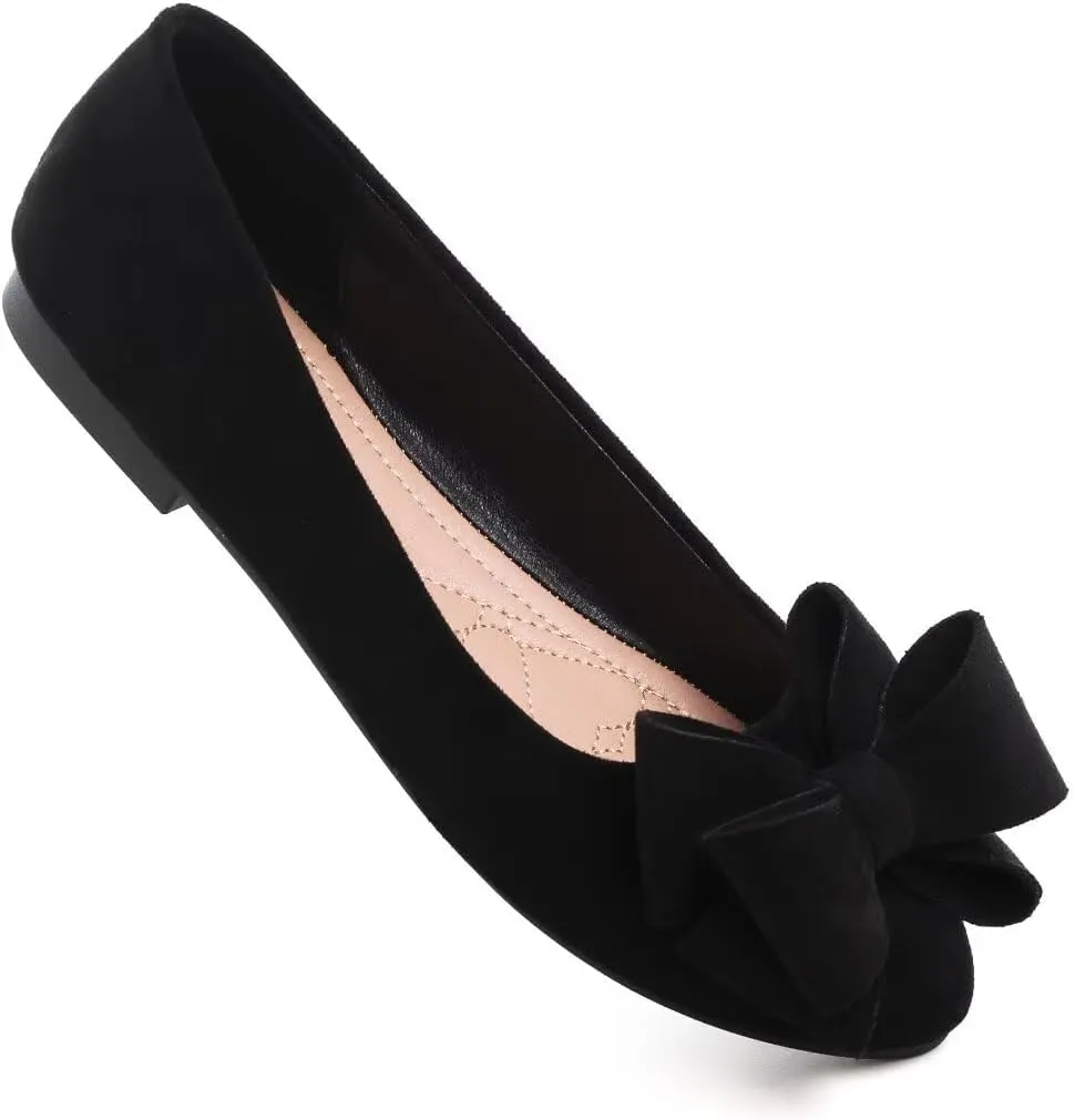 Women's Fashion Faux Suede Bow Flats Ballets Flats Slip On Comfort Driving Loafers