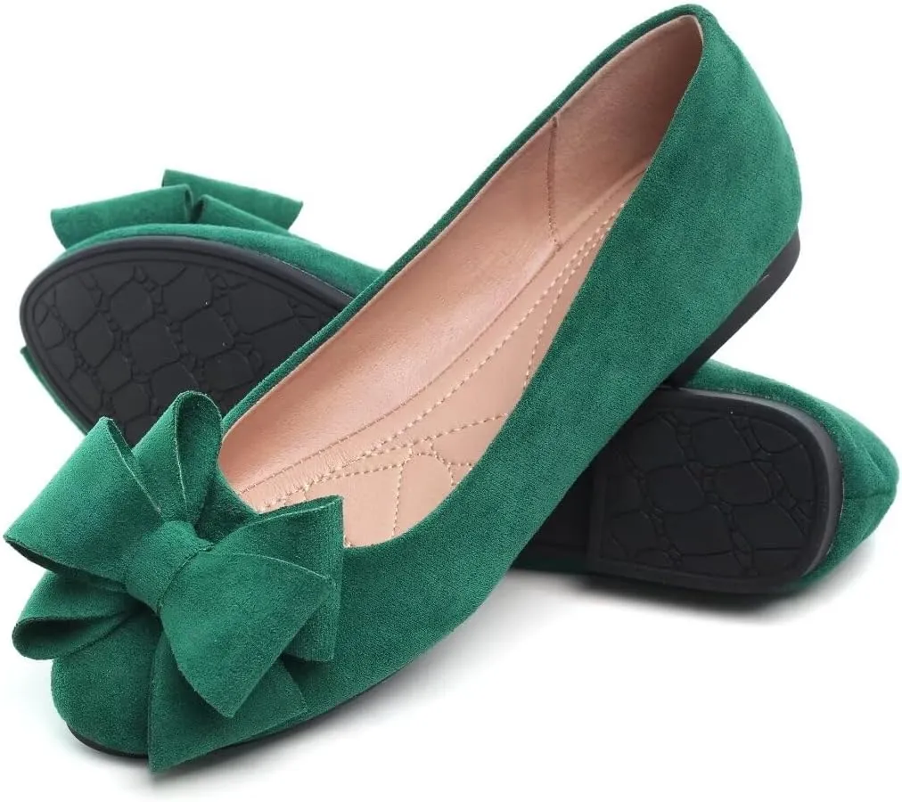 Women's Fashion Faux Suede Bow Flats Ballets Flats Slip On Comfort Driving Loafers