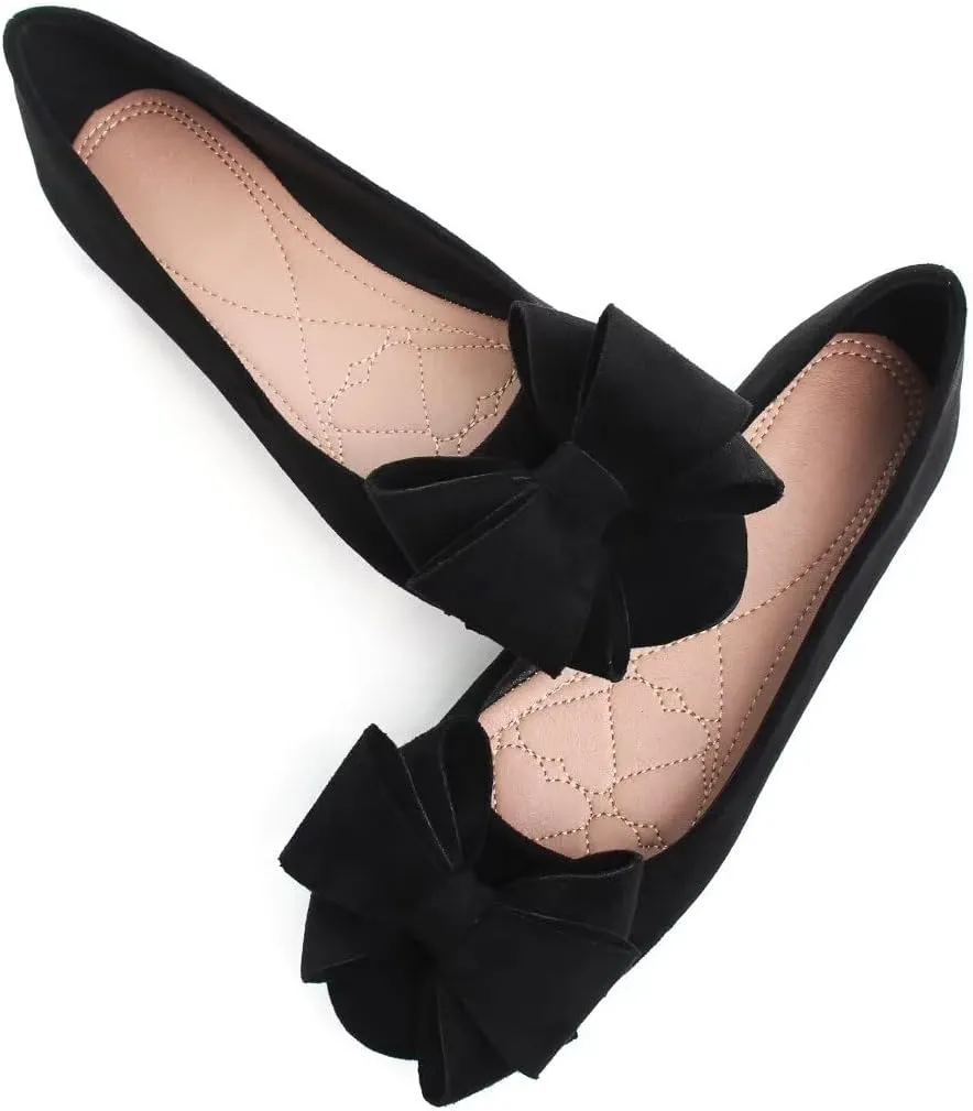 Women's Fashion Faux Suede Bow Flats Ballets Flats Slip On Comfort Driving Loafers