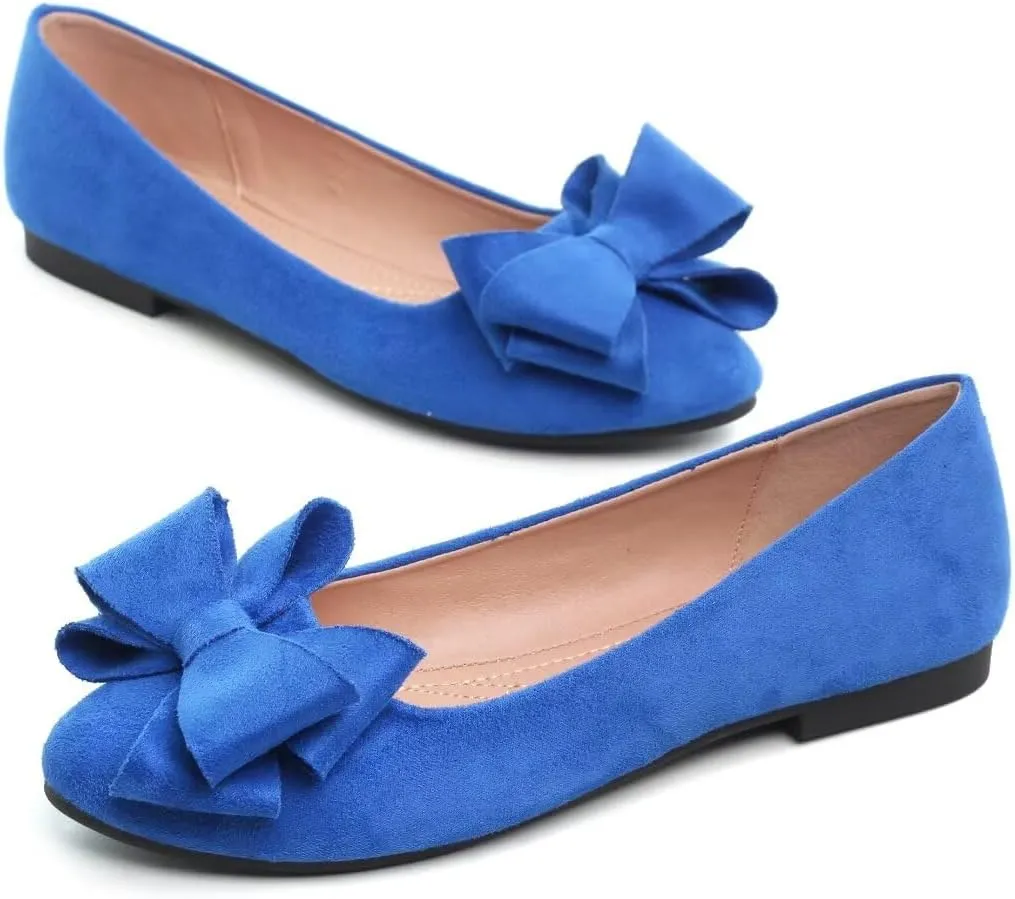 Women's Fashion Faux Suede Bow Flats Ballets Flats Slip On Comfort Driving Loafers