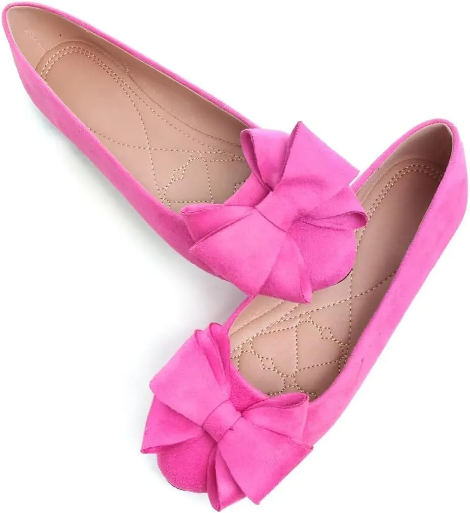 Women's Fashion Faux Suede Bow Flats Ballets Flats Slip On Comfort Driving Loafers