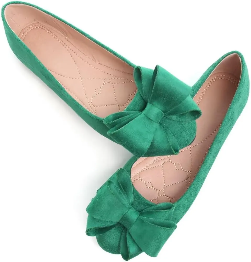 Women's Fashion Faux Suede Bow Flats Ballets Flats Slip On Comfort Driving Loafers