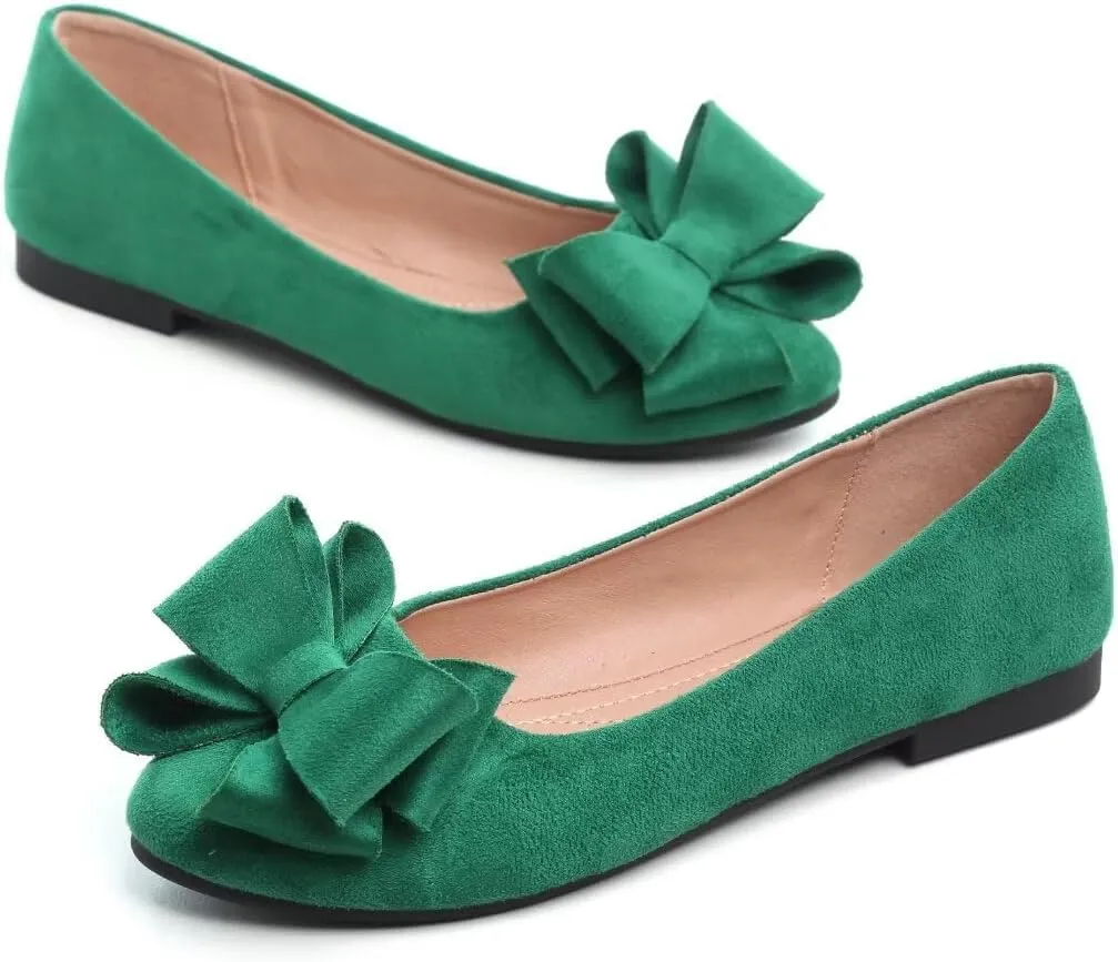 Women's Fashion Faux Suede Bow Flats Ballets Flats Slip On Comfort Driving Loafers