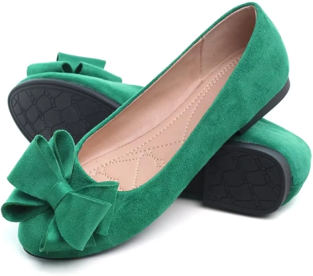 Women's Fashion Faux Suede Bow Flats Ballets Flats Slip On Comfort Driving Loafers
