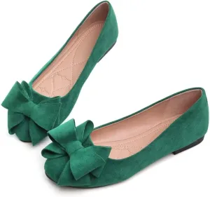 Women's Fashion Faux Suede Bow Flats Ballets Flats Slip On Comfort Driving Loafers
