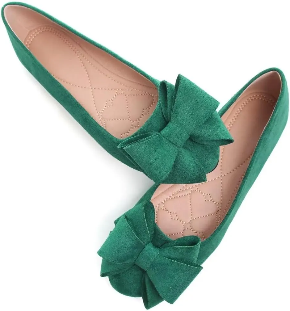 Women's Fashion Faux Suede Bow Flats Ballets Flats Slip On Comfort Driving Loafers