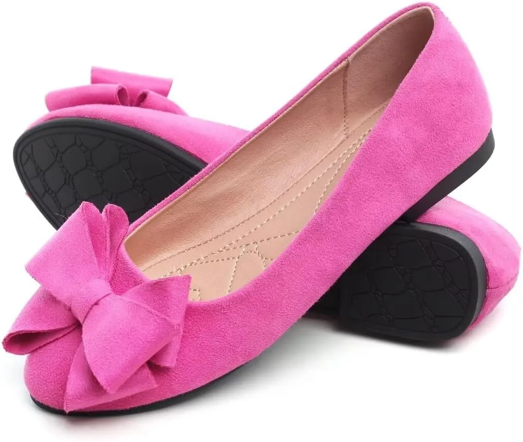 Women's Fashion Faux Suede Bow Flats Ballets Flats Slip On Comfort Driving Loafers