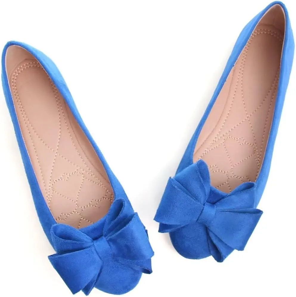 Women's Fashion Faux Suede Bow Flats Ballets Flats Slip On Comfort Driving Loafers