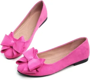Women's Fashion Faux Suede Bow Flats Ballets Flats Slip On Comfort Driving Loafers