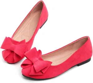 Women's Fashion Faux Suede Bow Flats Ballets Flats Slip On Comfort Driving Loafers
