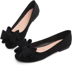 Women's Fashion Faux Suede Bow Flats Ballets Flats Slip On Comfort Driving Loafers