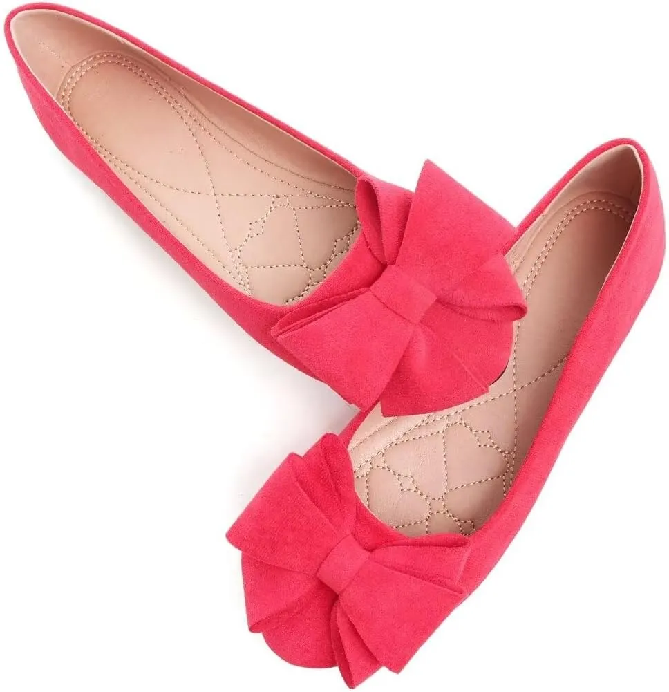 Women's Fashion Faux Suede Bow Flats Ballets Flats Slip On Comfort Driving Loafers