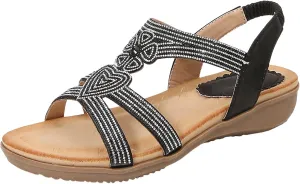 Women's Fashion Flat Sandals Beaded Rhinestone Stretch Heel Elastic Strap Sandals Beach Sandals for Soft Sandals Women