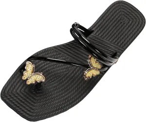 Women's Flat Bottom Sandals Butterfly Thong Toe Sandals Outdoor Beach Party Dress Womens Fancy Wide