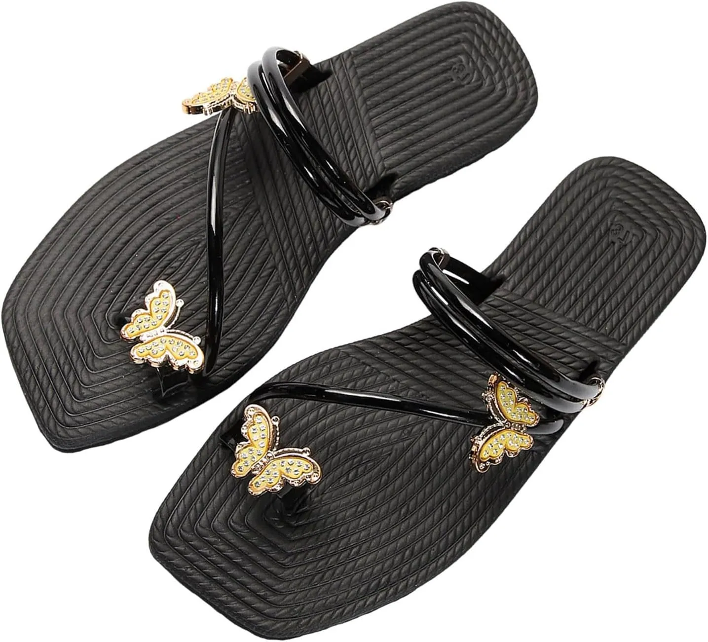 Women's Flat Bottom Sandals Butterfly Thong Toe Sandals Outdoor Beach Party Dress Womens Fancy Wide