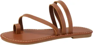 Women's Flat Sandals Ladies Fashion Summer Solid Leather Topped Flat Bottom Beach Slippers