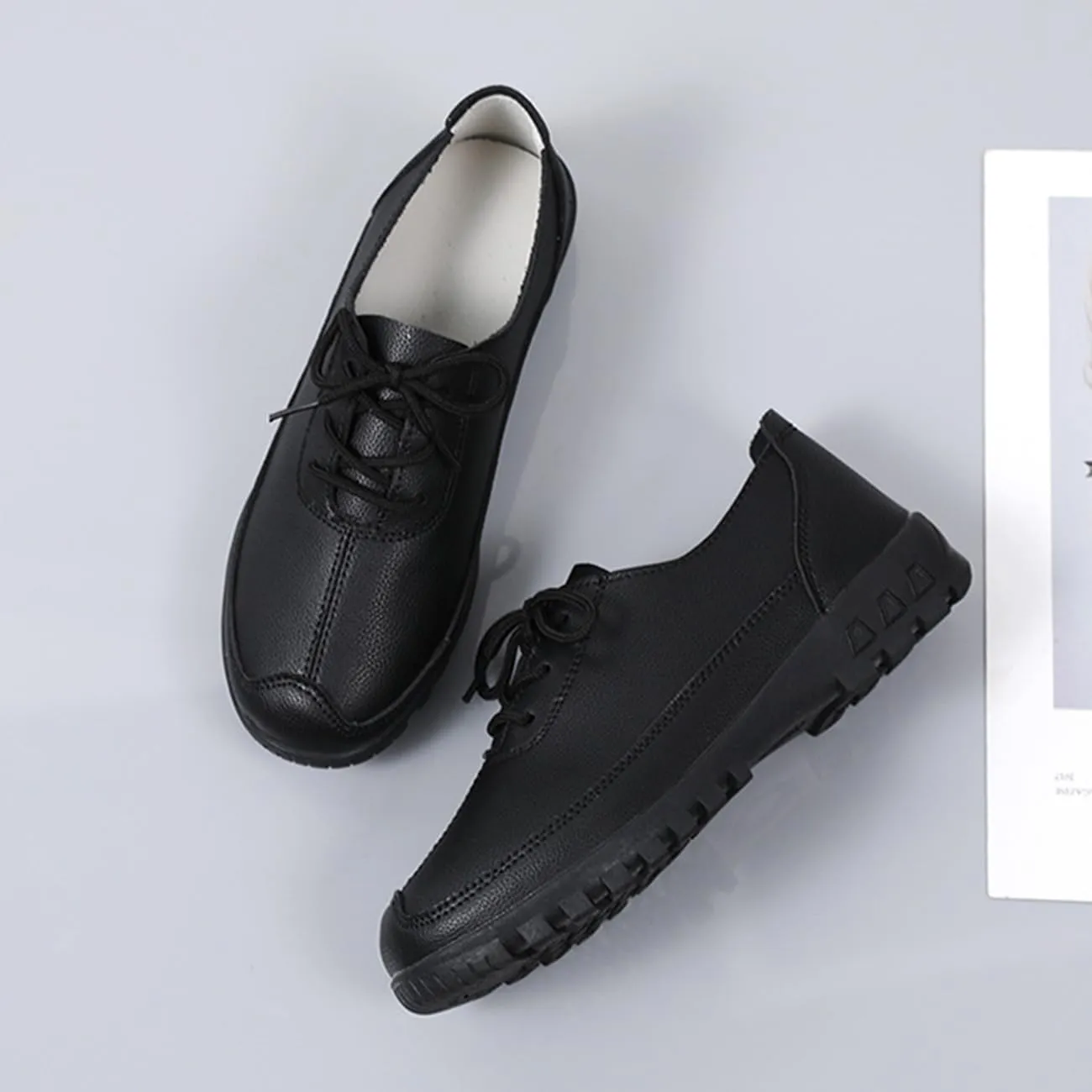 Women's Flat Shoes Lace Up Comfortable and Soft Oxford Non-Slip Brogues Shoes Business Casual Work