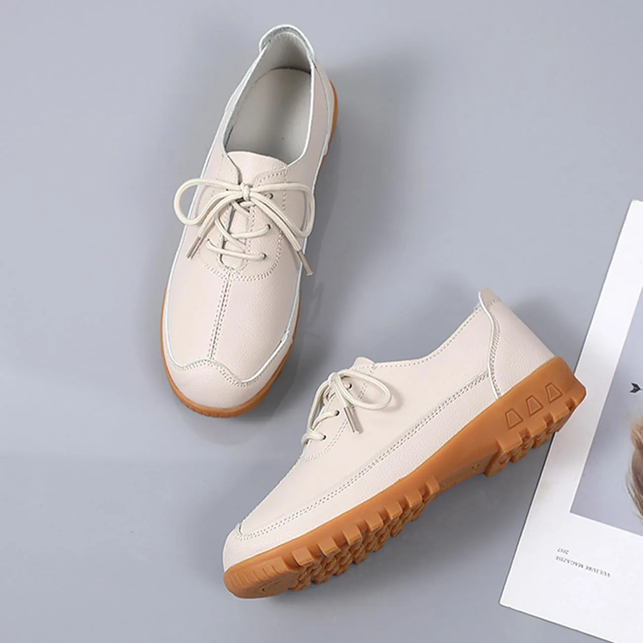 Women's Flat Shoes Lace Up Comfortable and Soft Oxford Non-Slip Brogues Shoes Business Casual Work